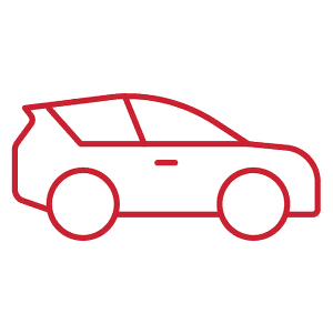 Outline drawing of a car in red and black.