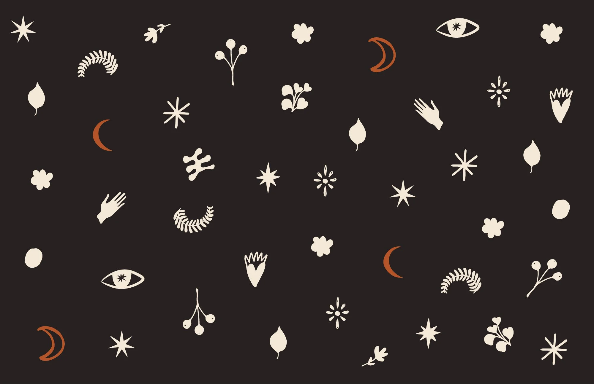 A pattern of cream icons over a black background.
