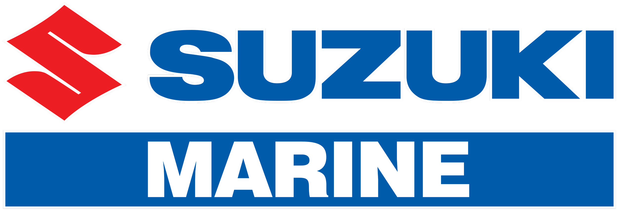 Suzuki Marine logo with red Suzuki emblem and blue text on a black background.