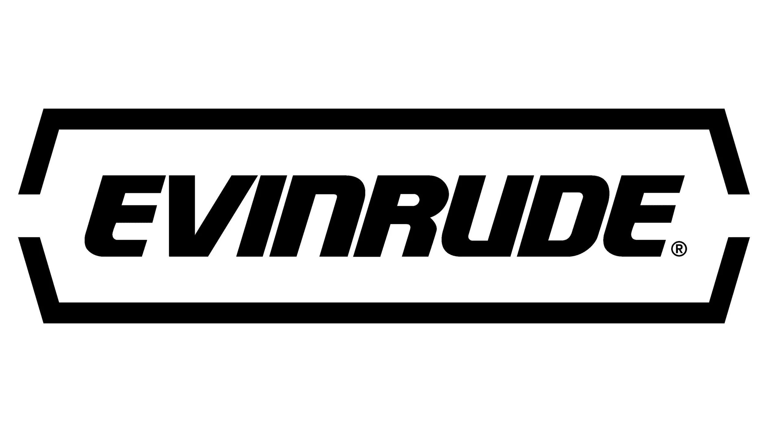 Black and white logo with the word "EV/RUDE" in bold, stylized font inside a tilted rectangular outline.
