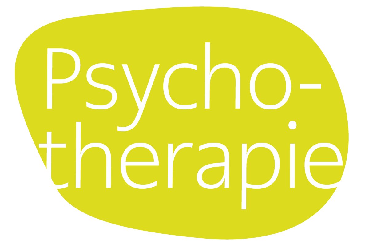 Farbelement in in frischem Grün mit Schriftzug Psychotherapie