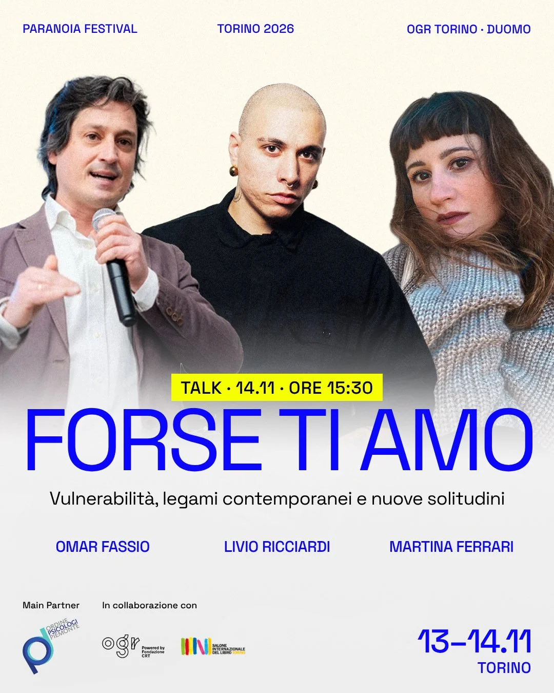 Forse ti amo.
Cosa succede quando il desiderio di intimit&agrave; si scontra con la paura di esporsi e di farsi male?

@livioricciardi presenta il suo libro &ldquo;Forse ti amo&rdquo; (Rizzoli) a Paranoia Festival Torino. Ne parla con @instasogno e l
