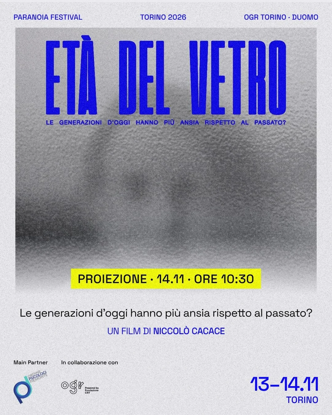 &ldquo;Et&agrave; del vetro&rdquo; arriva a Torino.
Dieci storie, dieci et&agrave; diverse, dai 10 ai 100 anni, per osservare come &egrave; cambiato nel tempo il rapporto con l&rsquo;ansia. Le nuove generazioni sono davvero pi&ugrave; fragili o solo 