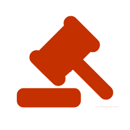 Silhouette of a gavel and a block, symbolizing law or justice.