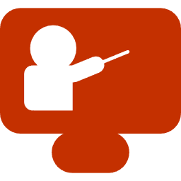 Silhouette of a person pointing or presenting, shown on a red computer monitor or screen