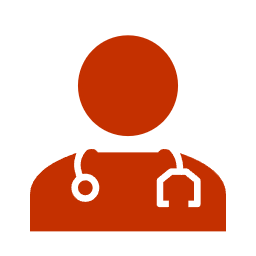 Icon of a person with a stethoscope around their neck, representing a healthcare professional or doctor.
