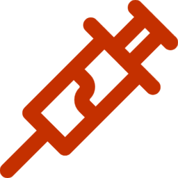 Close-up of an orange syringe with a needle, positioned upright on a plain white background.