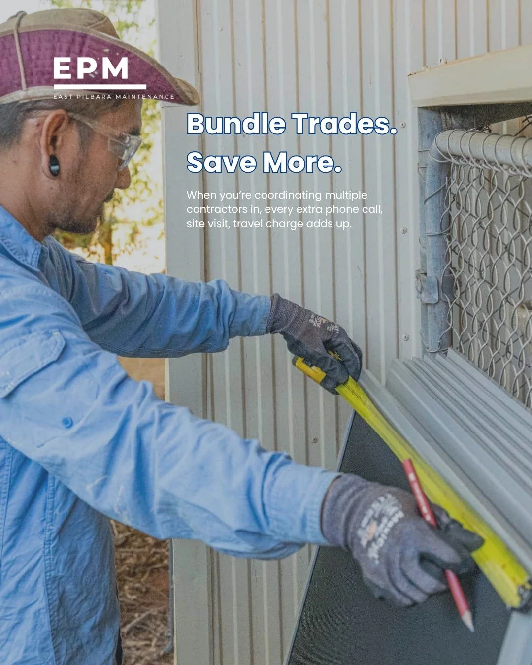In remote WA, coordinating multiple trades can quickly become expensive and time-consuming. 

That's why more businesses, property managers, and homeowners are choosing a bundled maintenance approach.

When you work with EPM, you gain access to multi