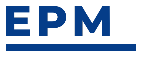 EPM logo with large blue letters and a blue line underneath.