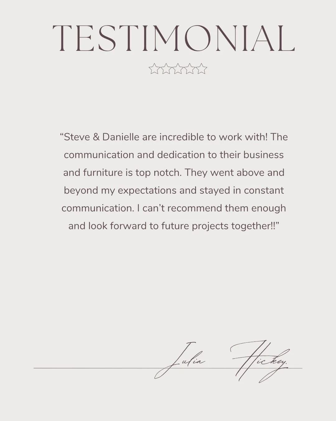 We are deeply honored to share kind words from a longtime client, trusted friend, and one of Rochester&rsquo;s most respected real estate professionals, Julia Hickey.
Julia&rsquo;s discerning eye, impeccable taste, and unwavering commitment to excell