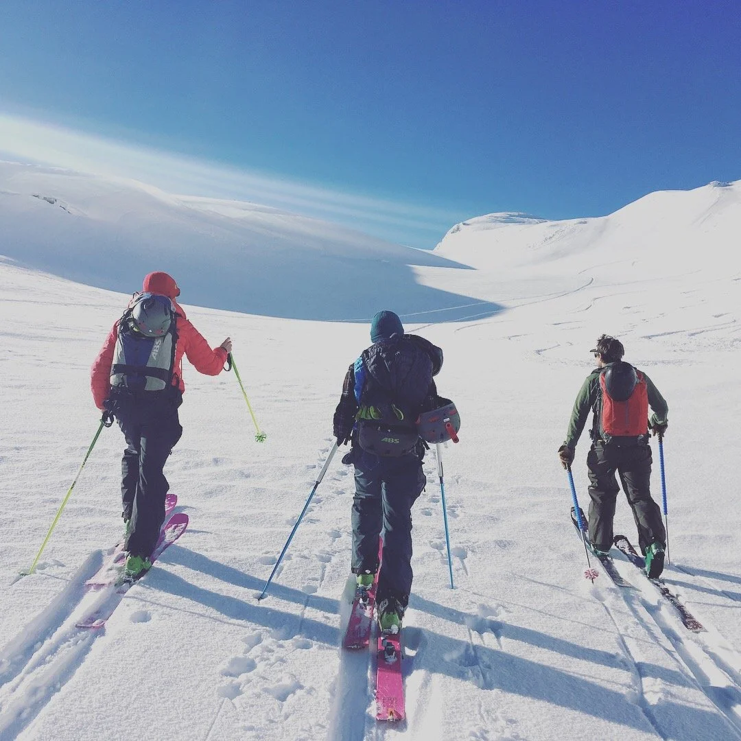 3 men and an off piste ski guide ski touring in engelberg
