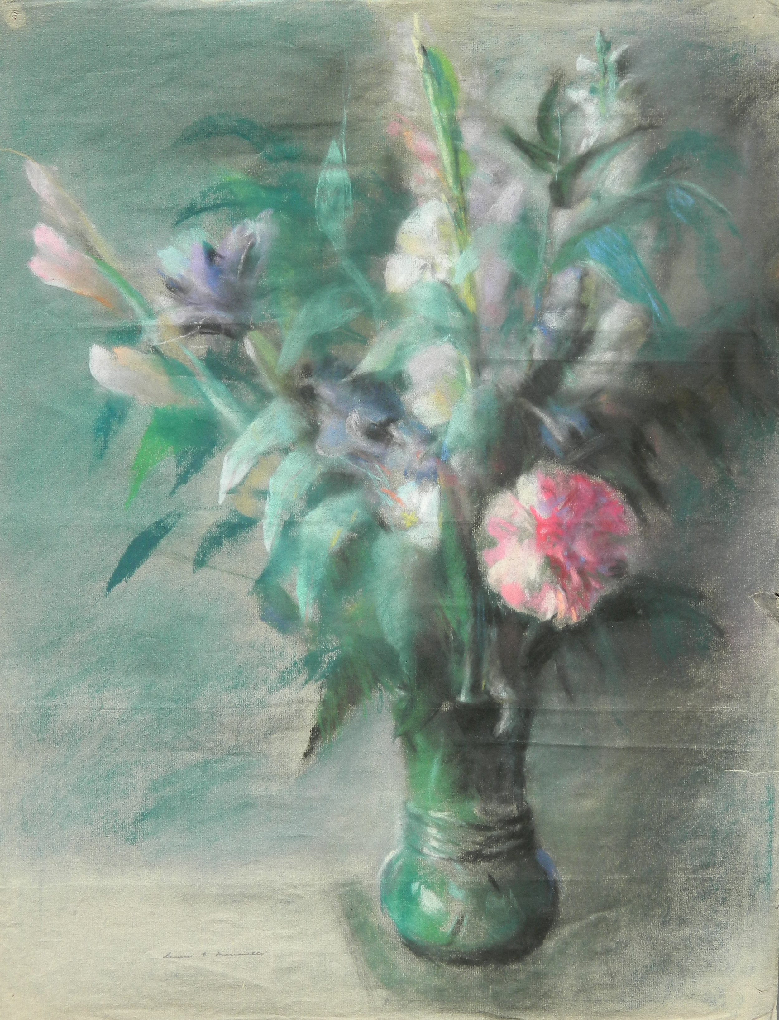 PASTEL: BOUQUET IN GREEN VASE 
Unframed $450.