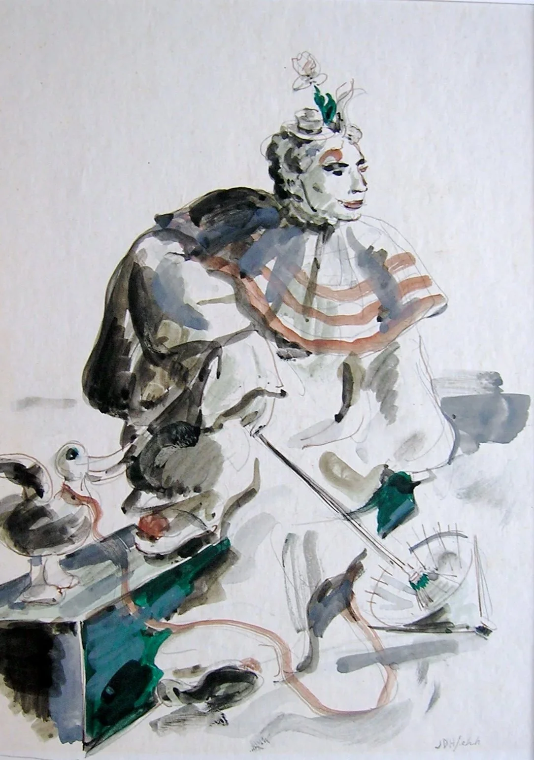 WATERCOLOR:JOE WITH DUCK
 Framed $750.
