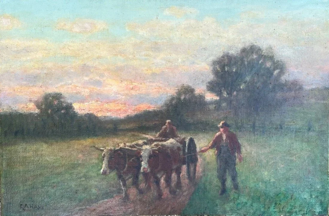 G.A. Hays (1854-1945)

COWS PULLING A CART  

Framed $1,800. 	
