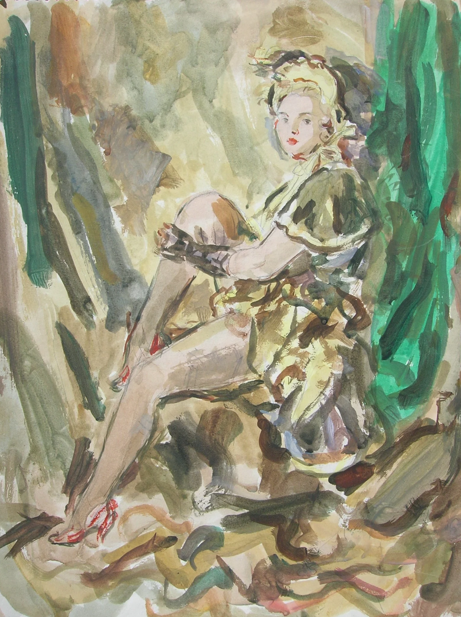 WATERCOLOR: STAGE DANCER 
Framed: $500.