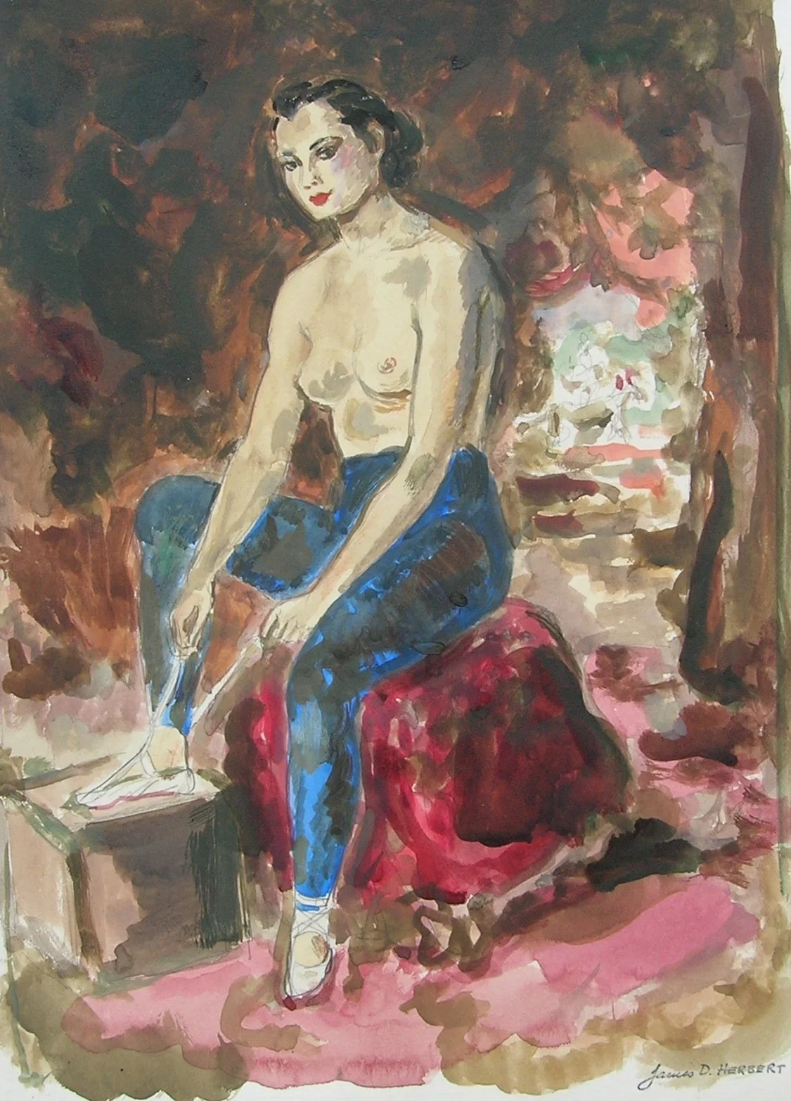WATERCOLOR: DANcing Slippers 
Framed $450.