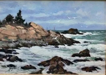J. Loughlin (1931-2004)
SEASCAPE, ROCKY COAST 
Framed $350.  