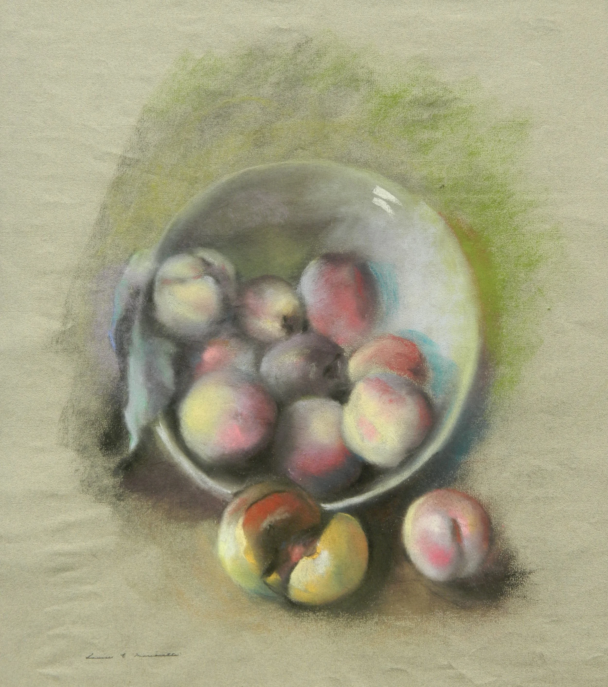 PASTEL: PEACHES IN BOWL 
Unframed $300.
