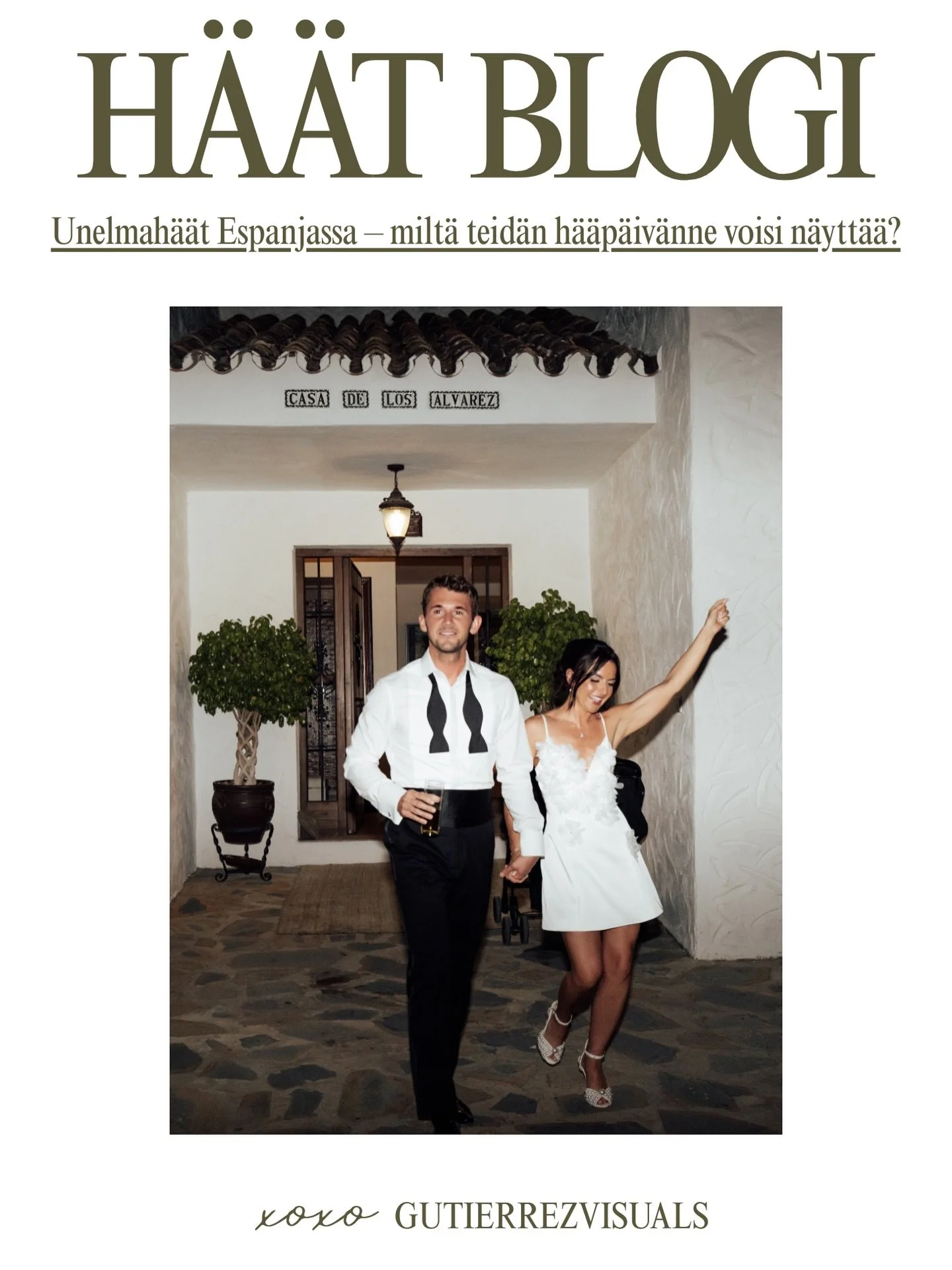 Ensimm&auml;inen blogiteksti on nyt julkaistu ✨
Ajatuksia h&auml;ist&auml; h&auml;&auml;valokuvaajan n&auml;k&ouml;kulmasta &ndash; niist&auml; aidoista hetkist&auml;, katseista ja tunteista, jotka tekev&auml;t p&auml;iv&auml;st&auml; unohtumattoman 