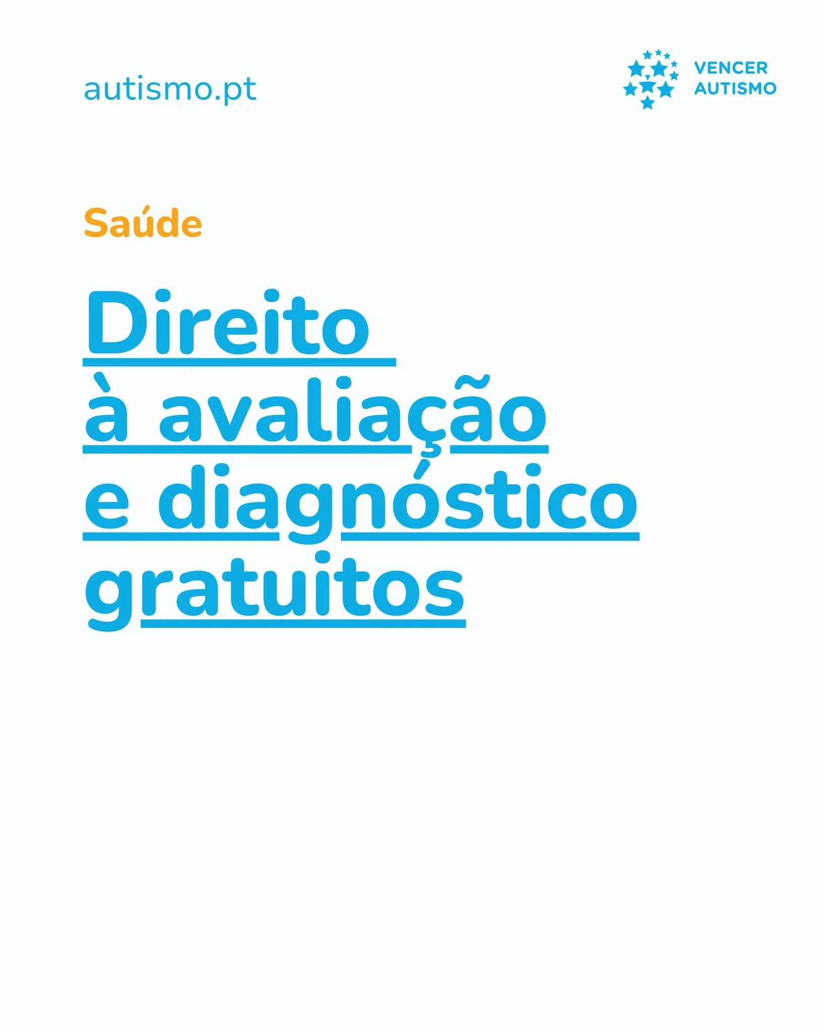 Sabias que tens direito a avalia&ccedil;&atilde;o e diagn&oacute;stico gratuitos no SNS?

✔️ Avalia&ccedil;&atilde;o gratuita
✔️ Diagn&oacute;stico pelo m&eacute;dico de fam&iacute;lia ou pediatra
✔️ Base legal clara: Norma da DGS para interven&ccedi
