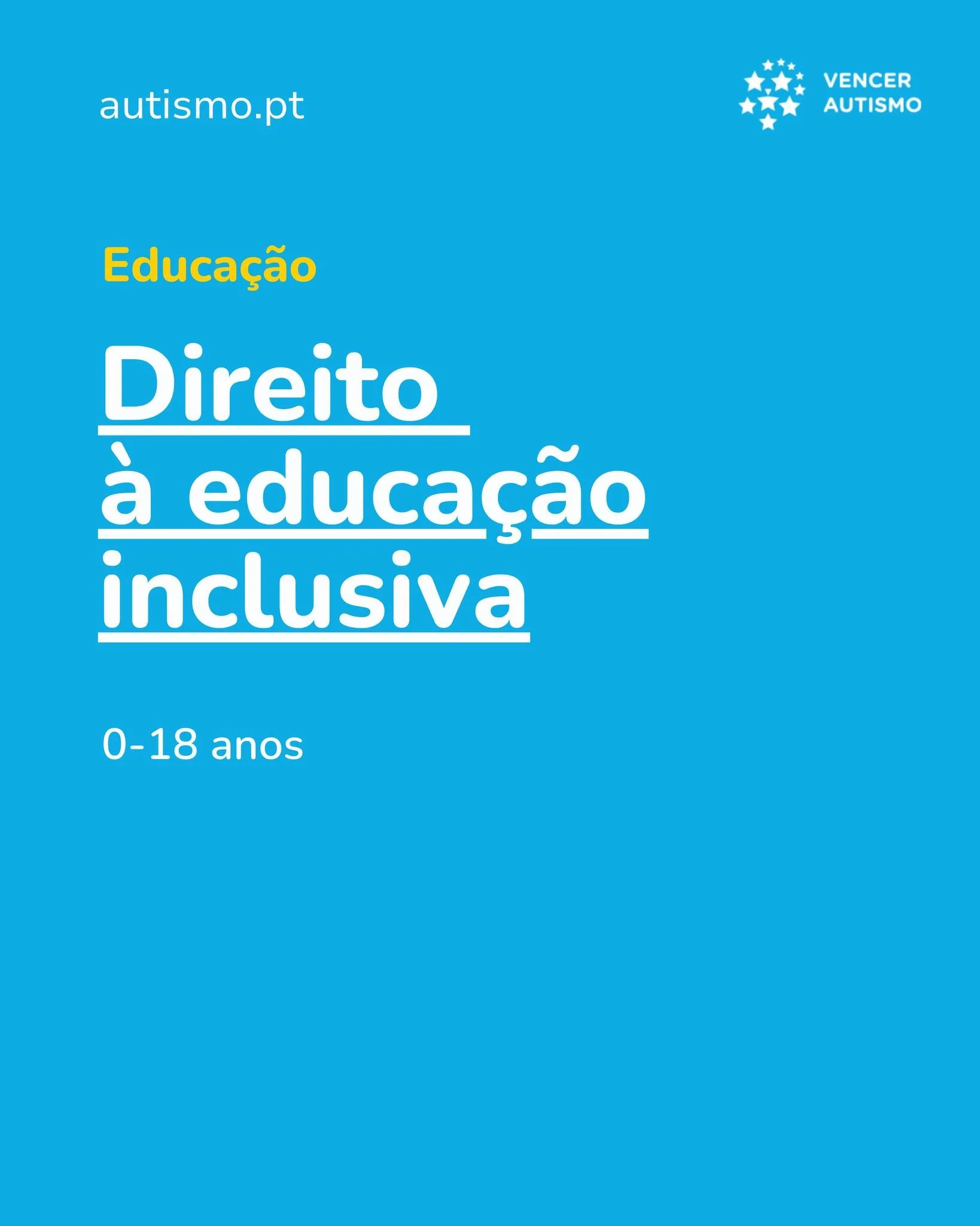 Sabias que o sistema educativo portugu&ecirc;s &eacute;, por lei, inclusivo?

- Todas as crian&ccedil;as t&ecirc;m direito &agrave; educa&ccedil;&atilde;o inclusiva dos 0 aos 18 anos.
- A escola deve adaptar-se &agrave;s necessidades da crian&ccedil;