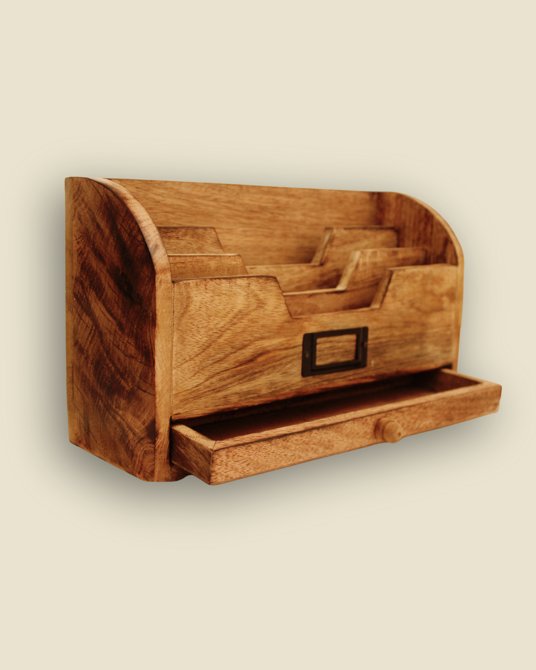 Porte-courrier en bois de manguier