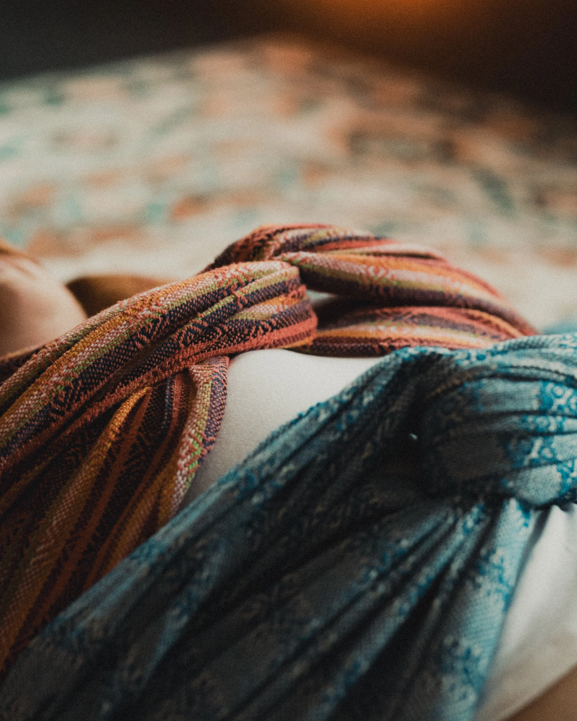 Traditional woven wraps used in a Closing the Bones ceremony at Nook in Dunblane