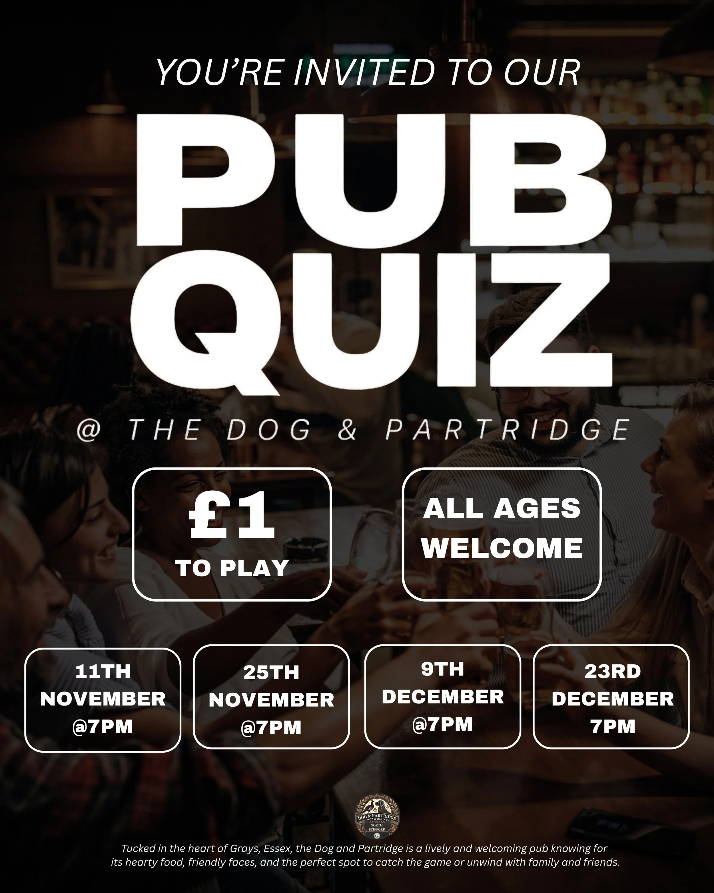 Think you’ve got what it takes to be the quiz champion?
Grab your friends, grab a pint, and get ready for an evening packed with brain-teasing questions, banter, and brilliant prizes! 🏆🎉