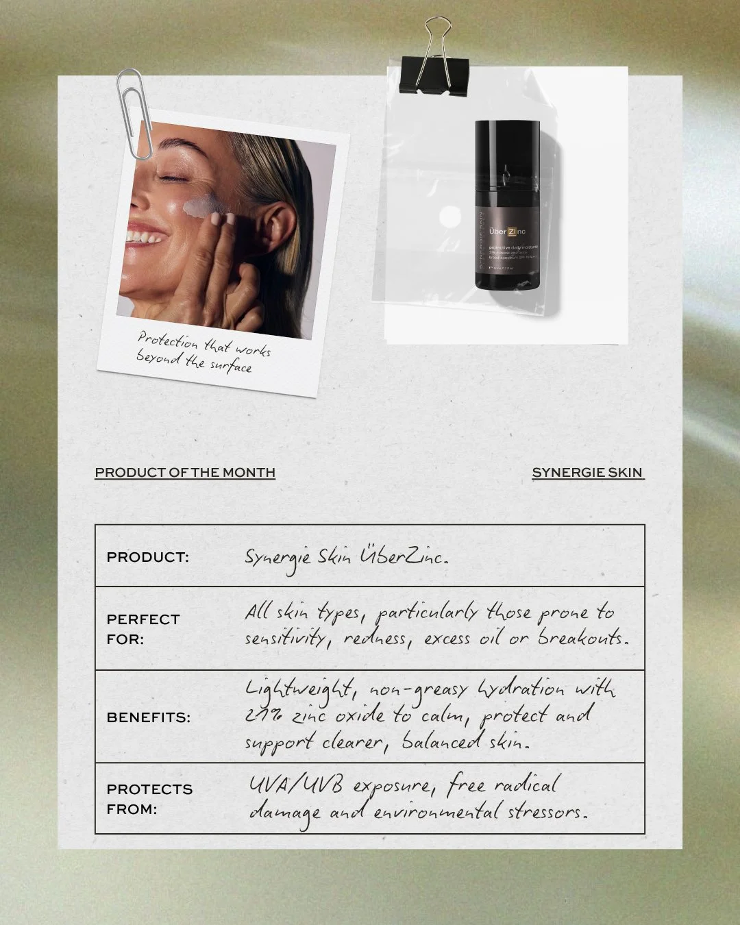 Meet our Product of the Month: Synergie Skin &Uuml;berZinc. 🤍

A daily essential we&rsquo;re reaching for time and time again.

Designed to calm, protect and support the skin, this lightweight zinc-based moisturiser delivers broad-spectrum solar pro