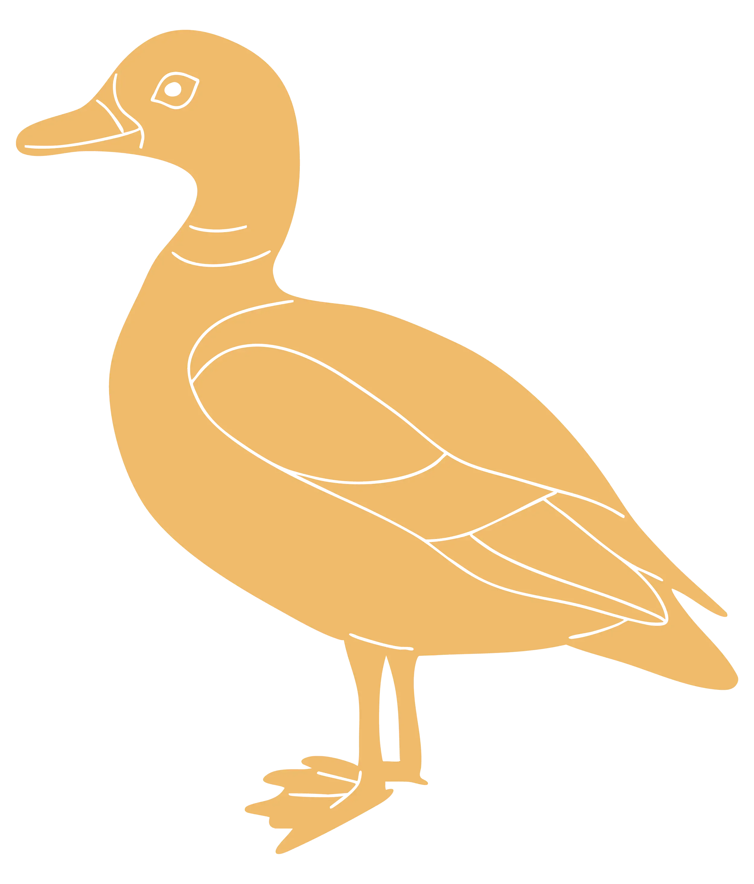 Illustration of a yellow duck standing on the ground.