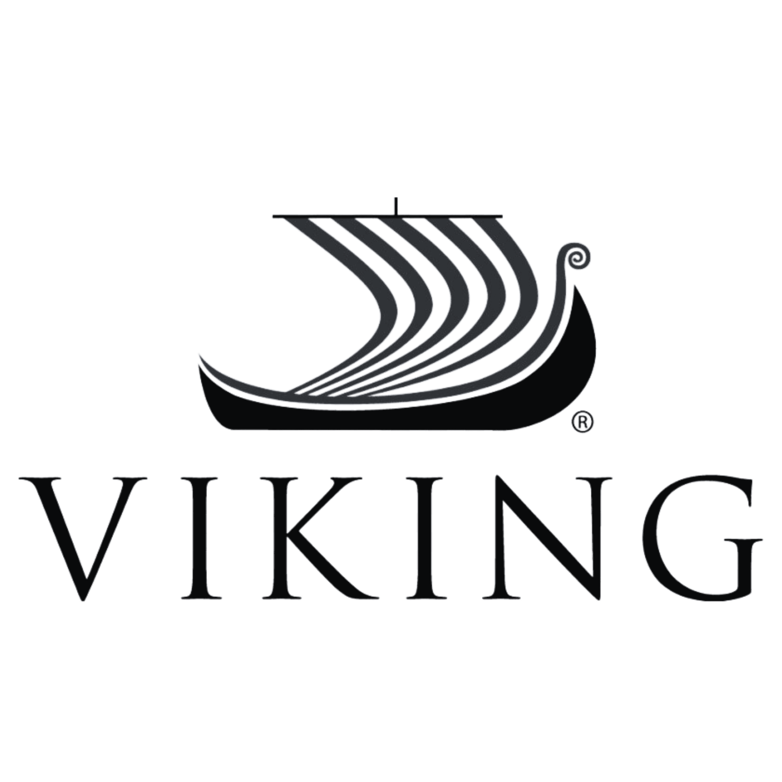 Viking Cruises logo with stylized Viking ship and curved lines above the word Viking. River and ocean cruises in Europe, Asia, and beyond.