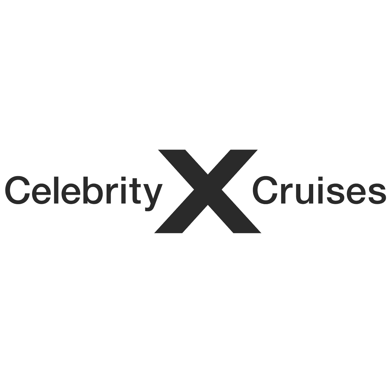 Celebrity Cruises logo with black Celebrity X Cruises text on a gray background. Premium ocean cruises to the Caribbean, Europe, Alaska, and beyond.