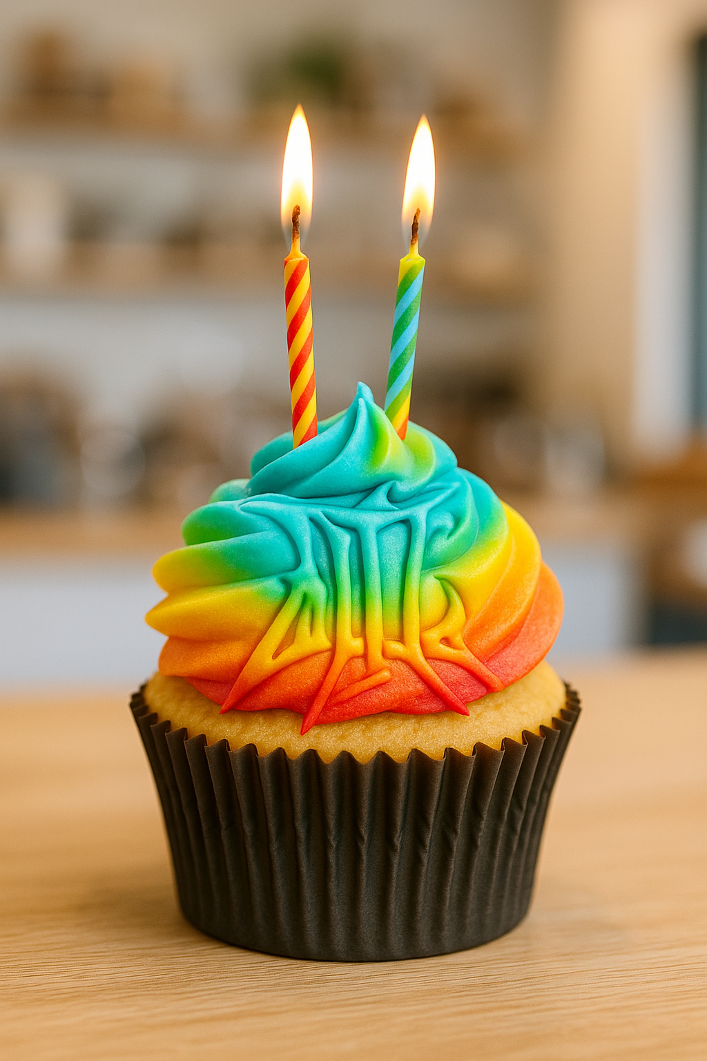 A AI generated image of a cupcake featuring the Mongrel Logic Logo and in the same colour gradient. I simply can't bake that well.