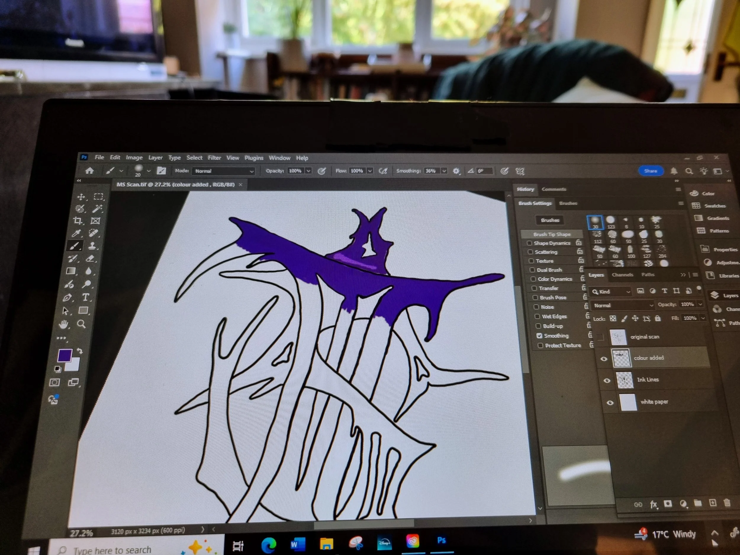 Mongrel Studio Logo in progress, being drawn and coloured in Photoshop