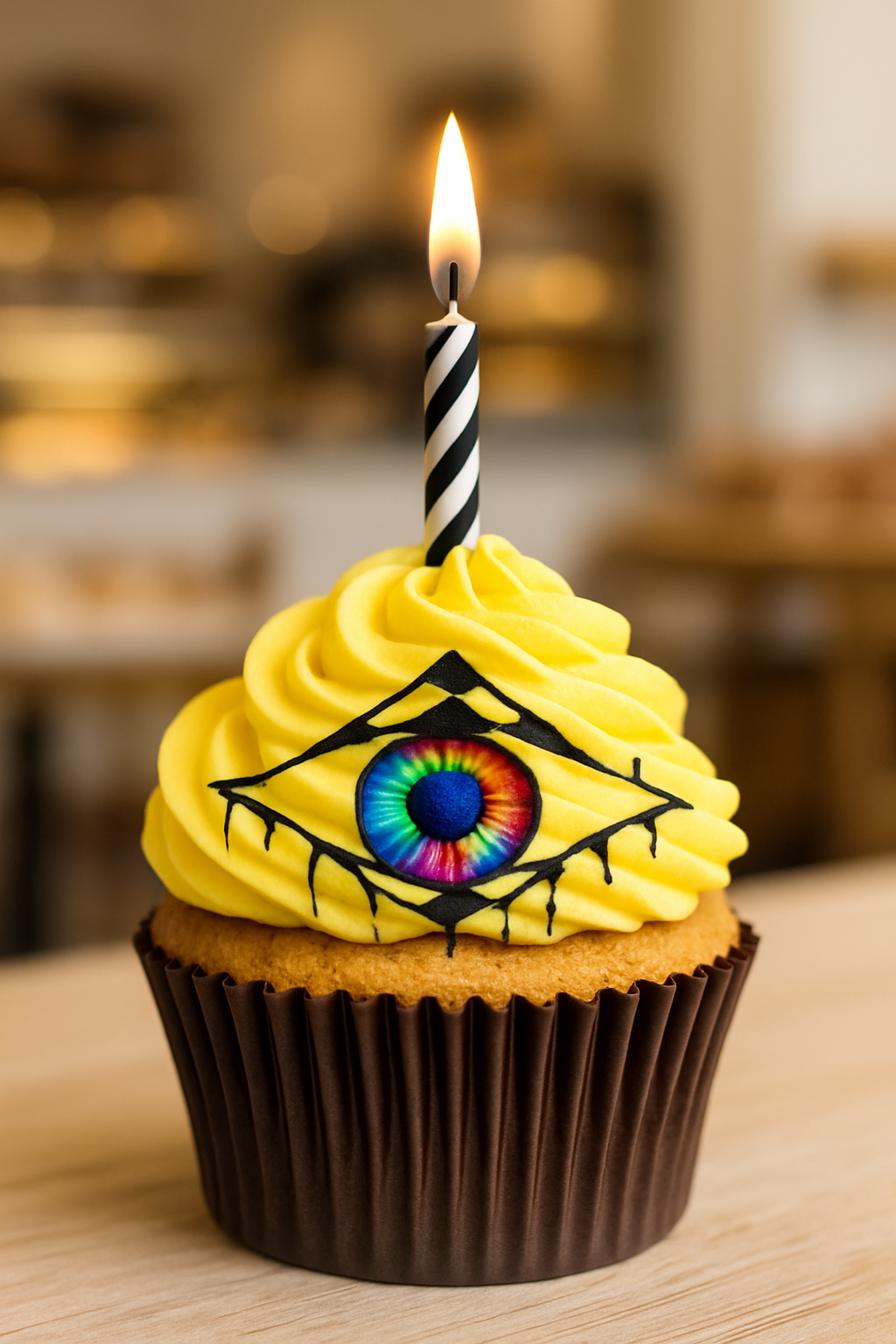 A AI generated image of a cupcake featuring the first design. I simply can't bake that well.