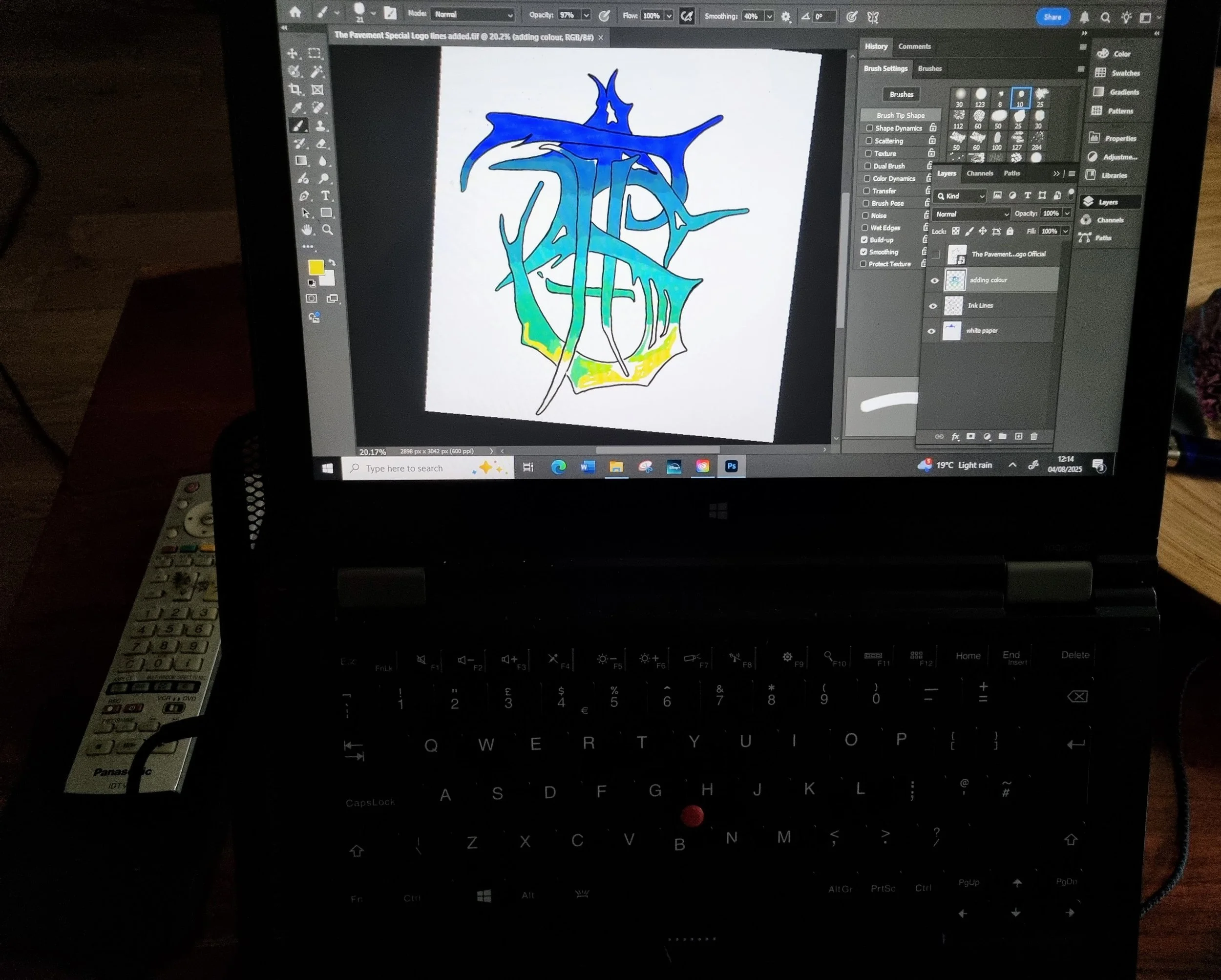 The Pavement Special Logo in progress, being drawn and coloured in Photoshop