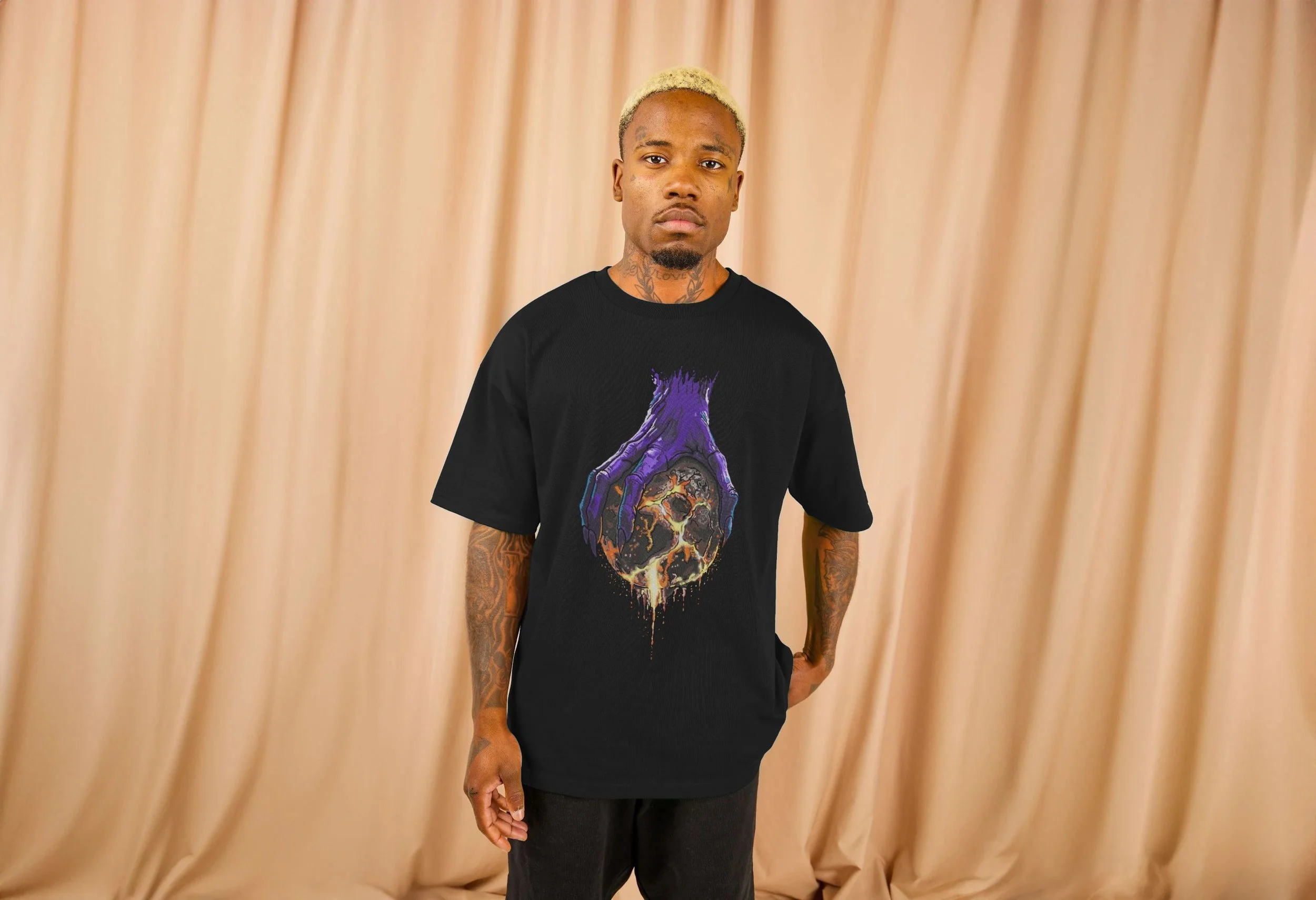 Model wearing Ultraviolet Fractal, for those unbroken