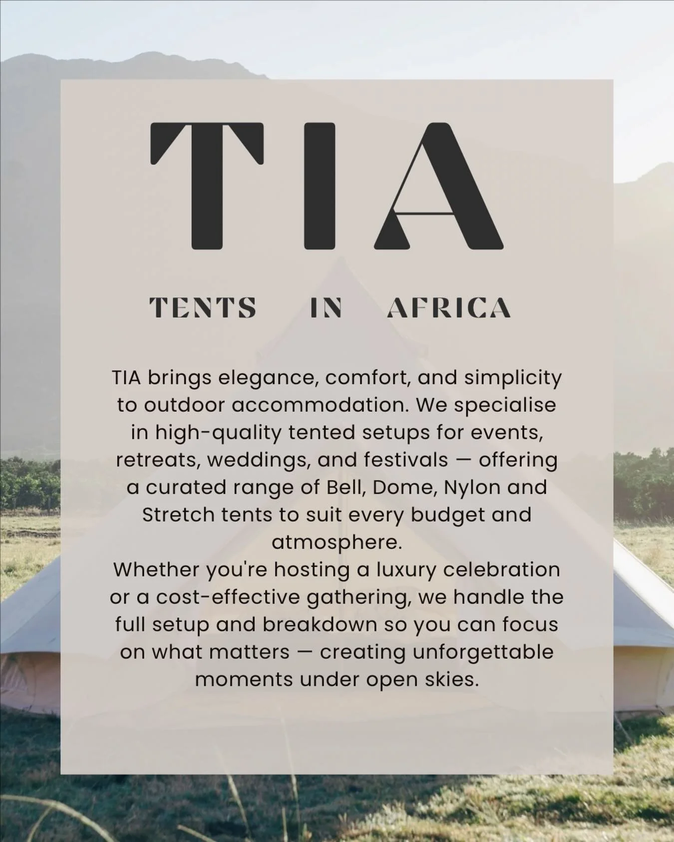 Curated tents and effortless setups for unforgettable gatherings. 

You call, we pitch🏕️✨ 

#glamping #tentlife #camping #southafrica #outdooradventure