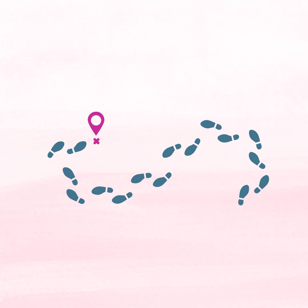 Image of map destination symbol and footprints symbolising how CBT serves as the map and hypnotherapy is the act of walking the path towards better sleep and overcoming insomnia