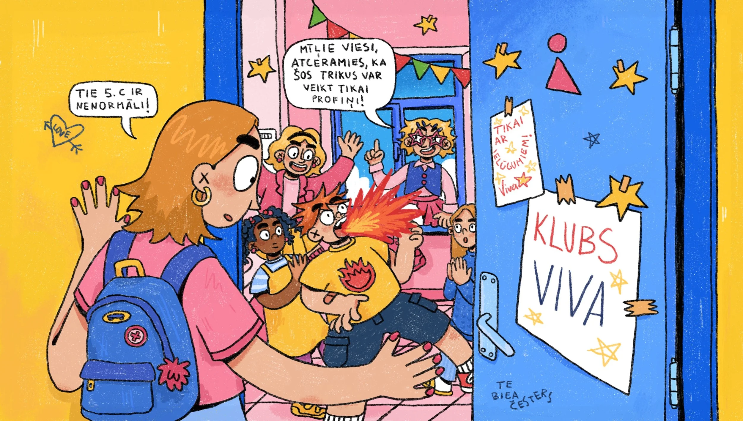 (elvīra beķere, Elvīra Beķere) Illustration from childrens magazine "lasis". "Jauno rakstnieku klase" written by Luīze Pastore, drawn by Elvīra Beķere
