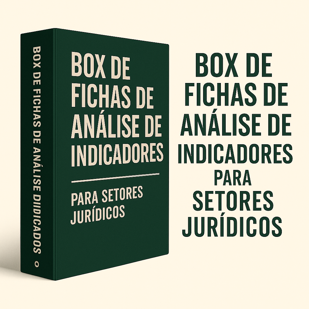 Caixa de fichas de análise de indicadores para setores jurídicos.