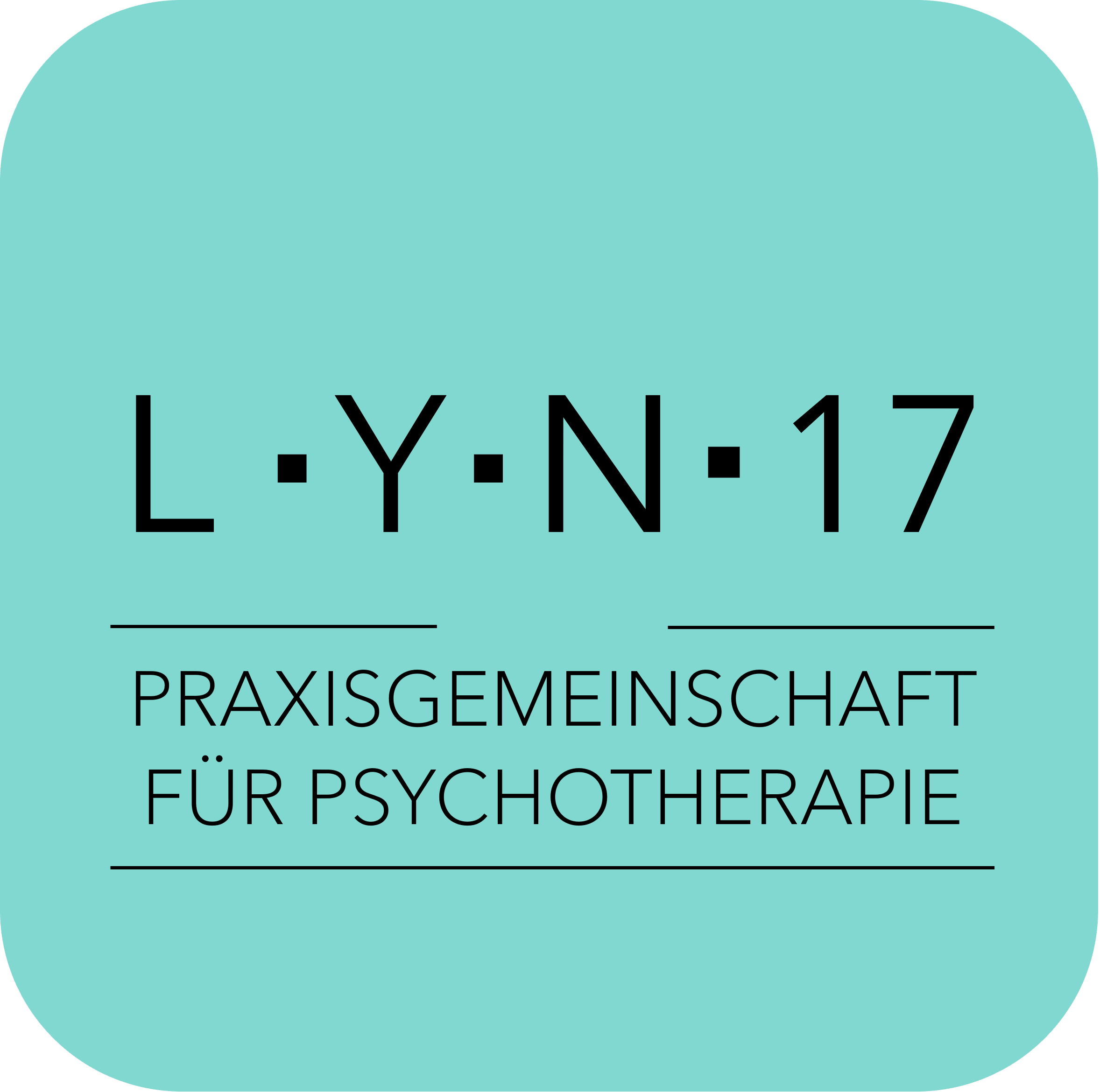 Logo der Praxisgemeinschaft für Psychotherapie Praxis LYN17 mit blauem Hintergrund, enthält die Abkürzung 'L.Y.N-17' und den Namen der Praxisgemeinschaft darunter.