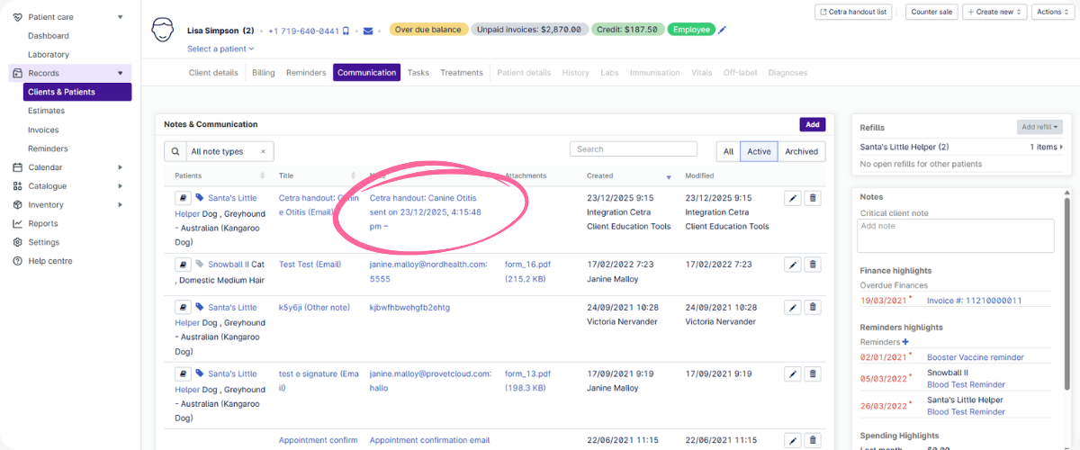Cetra handouts shared via Provet graphic