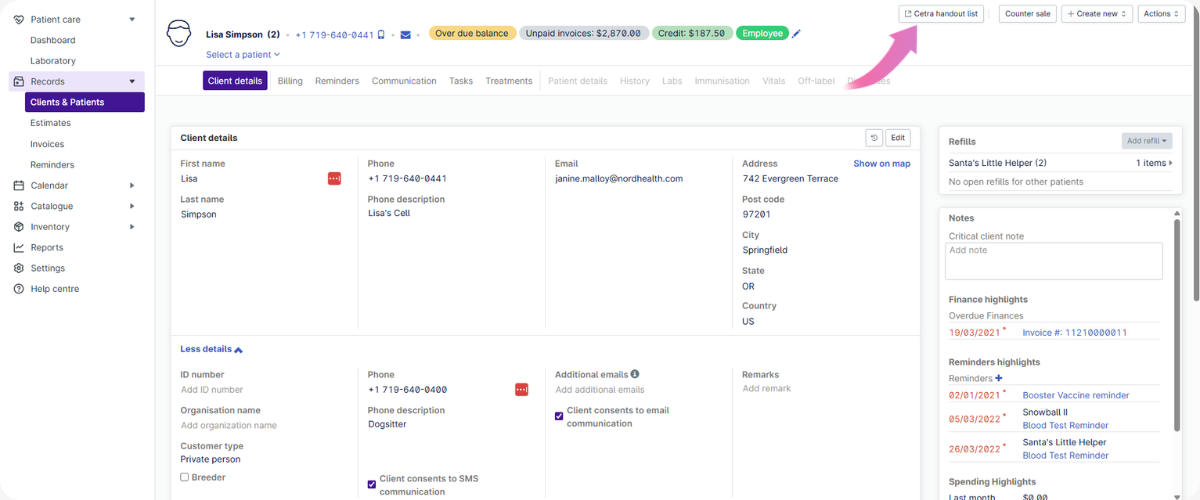 Provet Cetra handout list graphic
