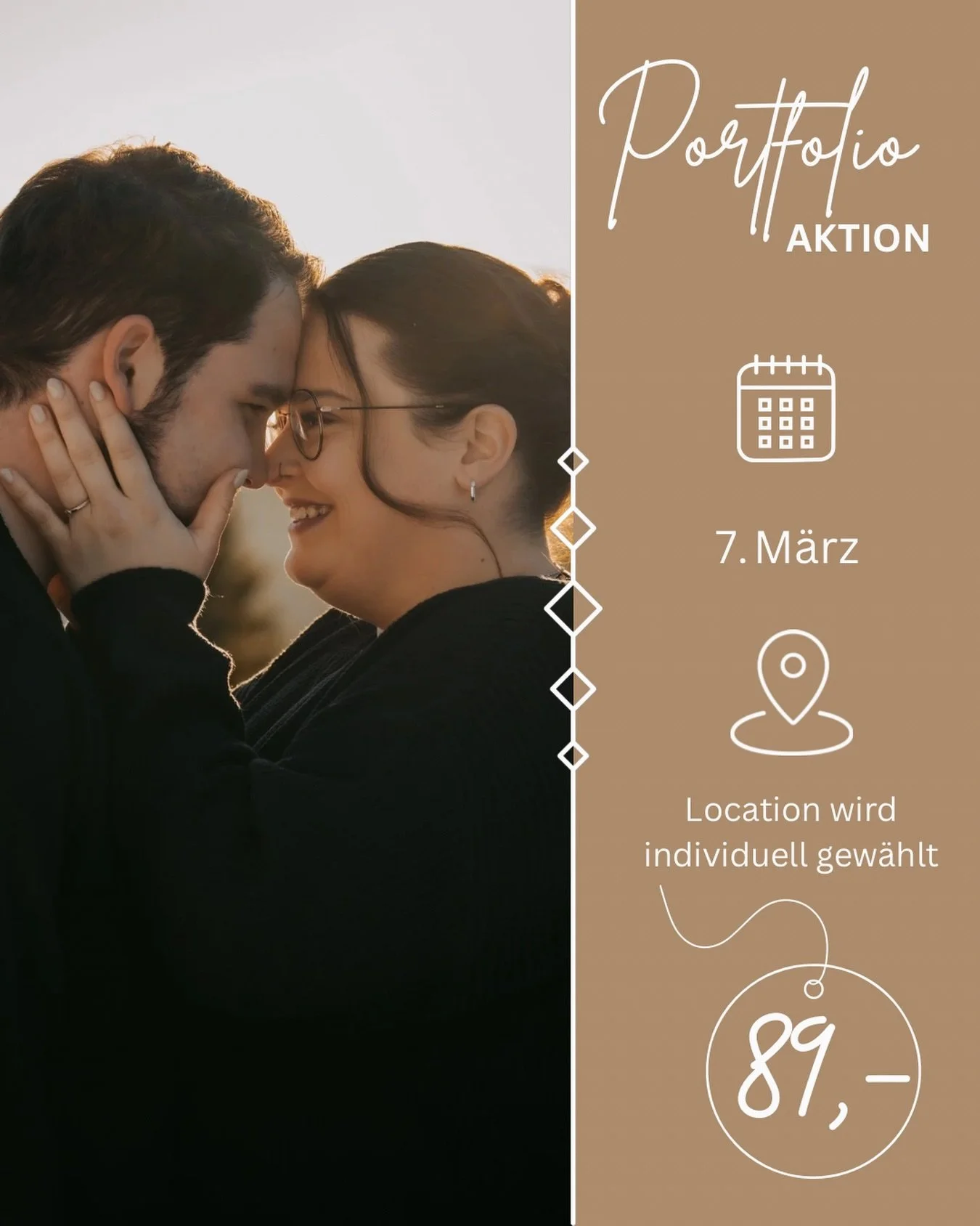 ✨ Mein beliebtes Portfolio-Shooting ist zur&uuml;ck✨
Nur am 7. M&auml;rz (bei gro&szlig;er Nachfrage auch am 8. M&auml;rz) gibt es wenige Pl&auml;tze f&uuml;r ein kreatives Portfolioshooting! 📸

💶 89,- | 4 professionell bearbeitete Bilder per Onlin