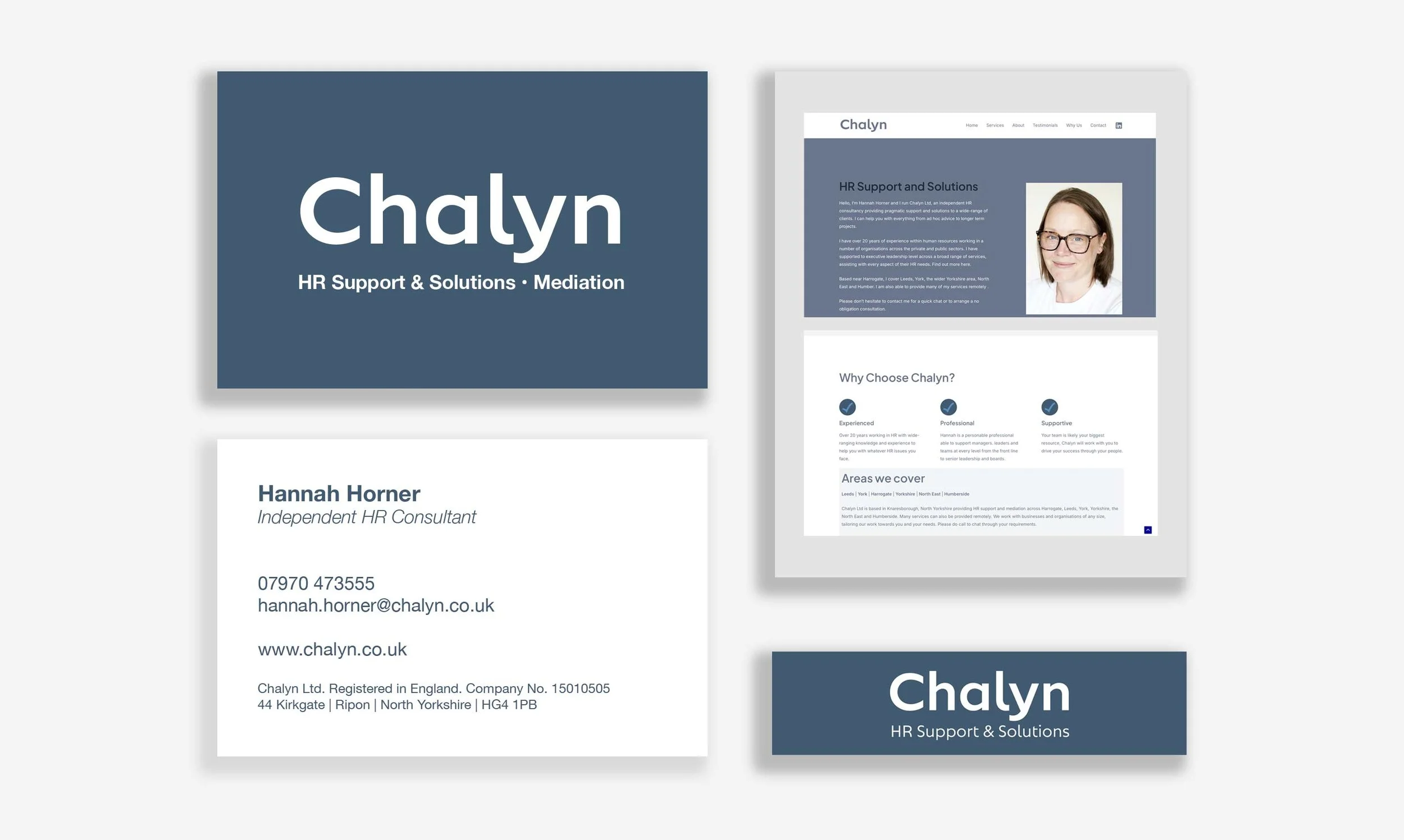 Business cards and a website page for Chalyn HR Support & Solutions