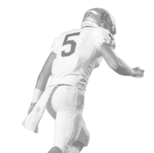 NFL football player in uniform number 5, wearing a helmet, standing on a dark background.