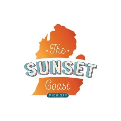 Logo with an outline of Michigan, reading 'The Sunset Coast Michigan' in stylized text.