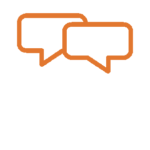 Icon of two people having a conversation with speech bubbles above them.