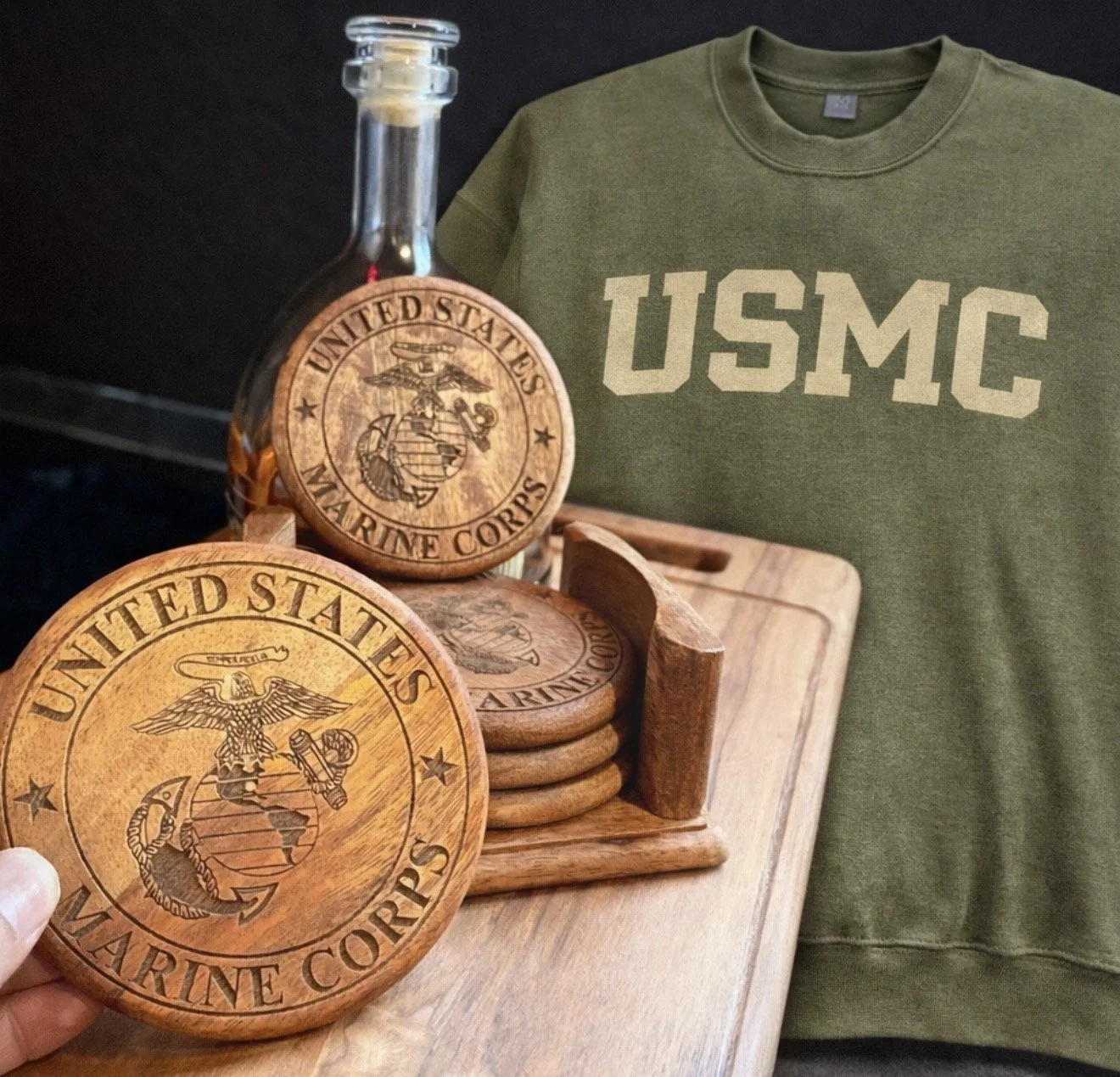 U.S. Military Veteran Coaster & Sweatshirt Bundle